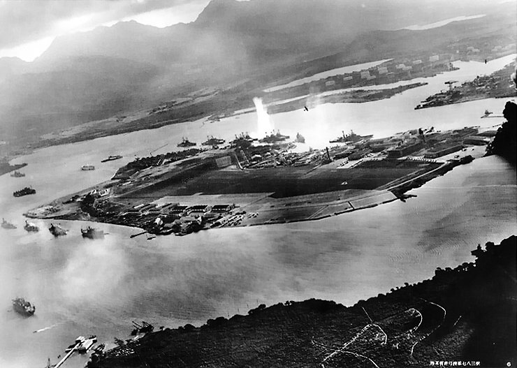 Attack on Pearl Harbor Japanese planes view (Wikipedia)